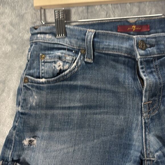 7 for all Mankind Distressed Medium Wash Jean Denim Shorts Size 24 - Picture 5 of 10